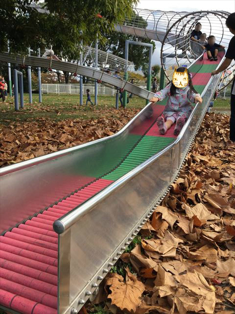 万博記念公園、子供の遊具公園「やったねの木」ロング滑り台