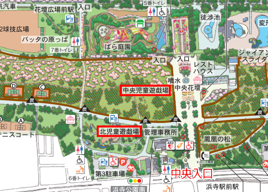 浜寺公園「北児童遊技場」「中央児童遊技場」地図