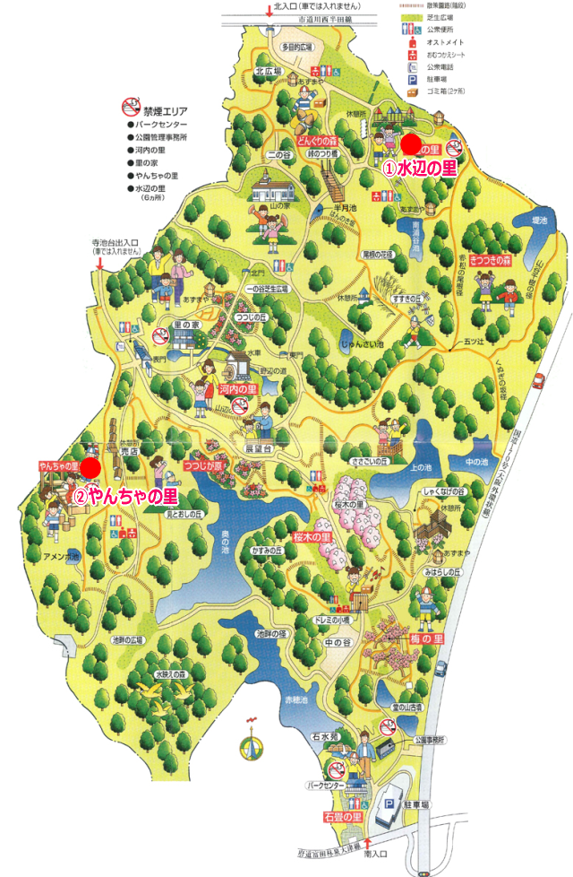 錦織公園の大型遊具「水辺の里＆やんちゃの里」地図