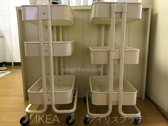 IKEAロースコグとアイリスプラザのキッチンワゴンを縦に並べて比較