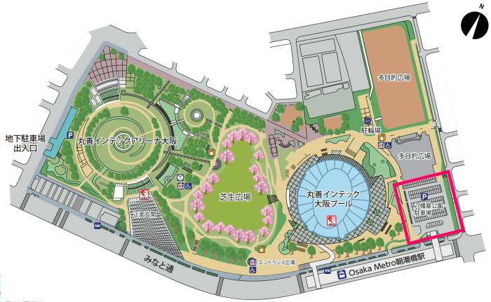 八幡屋公園の駐車場マップ（地図）
