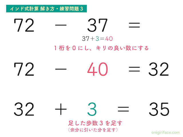 インド式計算2桁の繰り下がり引き算の解き方（練習問題3）