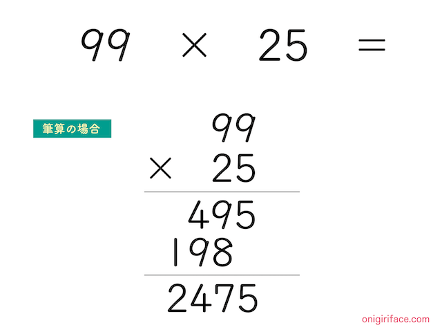 「99×25」を筆算で解いた図